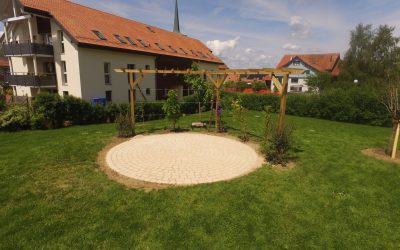 Terrasse en pavé et structure en bois